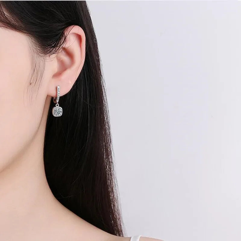 Women's Silver Earrings 2023 Trendy VVS1 Moissanite Hoop Earrings Drop Halo Earrings 925 Sterling Silver Certified Girls Jewelry