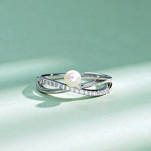 ANZIW s925 4-4.5mm Natural Freshwater Pearl Cross Rings for Women 925 Sterling Silver Trendy Opening Bands Ring Finger Jewelry