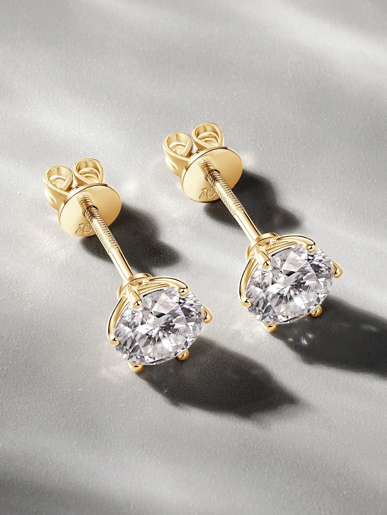 Anziw Real Gold 10K Stud Earrings Moissanite 1ct  6.5mm D Color Screw Back Six Claws Earrings for Women Men Classic Gold Jewelry
