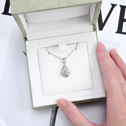 18K Gold Plated Solitaire Round 8mm 2ct Moissanite Infinity Pendant Necklace 925 Sterling Silver Women Teardrop D Color Diamond