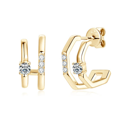 Anziw NEW 4mm Moissanite Piercing Stud Ear Cuffs 925 Sterling Silver Double Side Hoop Earrings for Women Illusion Jewelry Gifts