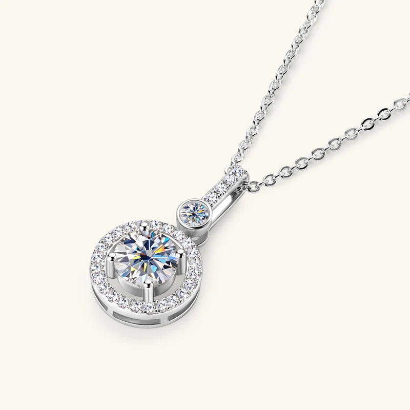 Anziw 925 Sterling Silver Pendant Necklace Moissanite 6.5mm 1.33CTW. Round Cut Birthday Party Valentine Day Gift Women Jewelry