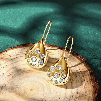 Anziw 1.6cttw Moissanite Dangle Hook Earrings 925 Silver for Women 2024 Trendy Large Teardrop Earrings Texture Jewelry Gift GRA