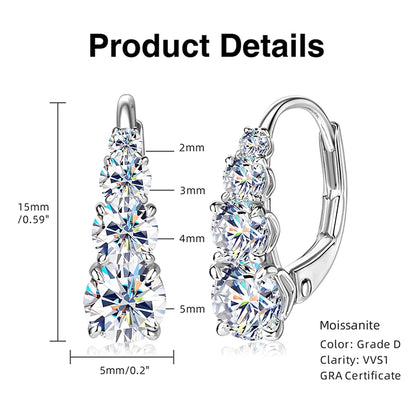 2025 New D VVS1 Moissanite 5 Stone Hoop Clip Earrings for Women Real 925 Silver Luxury Wedding Jewelry Lab Diamond 4mm&3.5mm&3mm