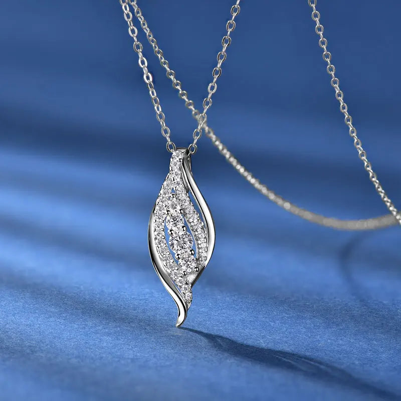 Anziw 2025 Luxury Moissanite Pendant Necklaces for Women  925 Silver Leaf Shape Waterdrop Necklaces Adjustable Chain Jewel Gifts