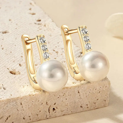 Anziw Genuine 925 Sterling Silver Earrings 8-8.5mm Cultured Freshwater Pearl Hoop Huggie Earrings Wedding Jewelry for Women Gift