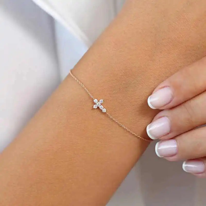 Anziw 925 Sterling Silver Cross Bracelet Certified 2.5mm D Color Moissanite Bracelet for Women Men Jewelry Adjustable Chain Gift