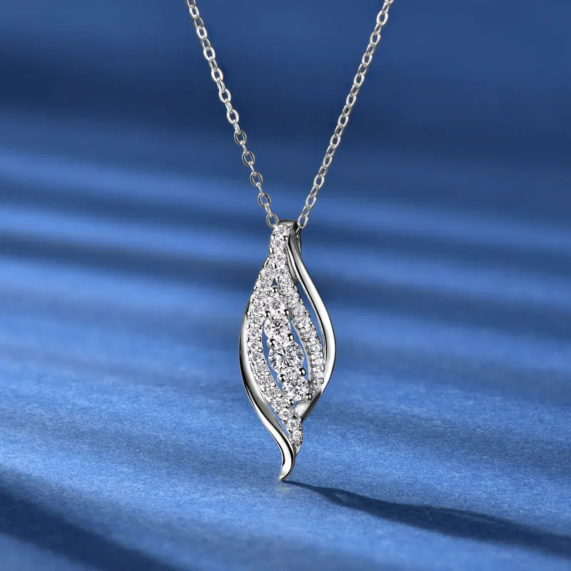 Anziw 2025 Luxury Moissanite Pendant Necklaces for Women  925 Silver Leaf Shape Waterdrop Necklaces Adjustable Chain Jewel Gifts