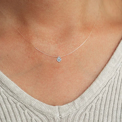 Anziw 2ct 1ct 0.5ct D Moissanite Pendant Necklaces for Women 925 Silver Adjustable Invisible Fish Line Chain Choker Gift 6.5-8mm