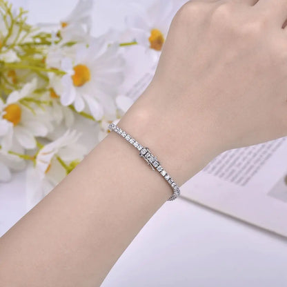 Anziw 3mm D Color VVS1 Moissanite Bracelet Original Certified 925 Silver Tennis Bracelets 18k Gold Plated for Women Man Jewelry