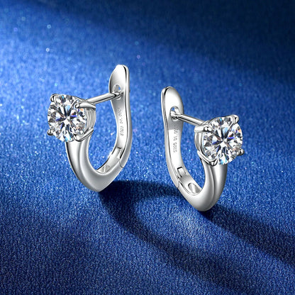 Anziw Certified D Color 1.0CT 6.5mm Moissanite Hoop Earrings 925 Silver Earring Lab Diamond Huggies for Women Fine Jewelry Gifts