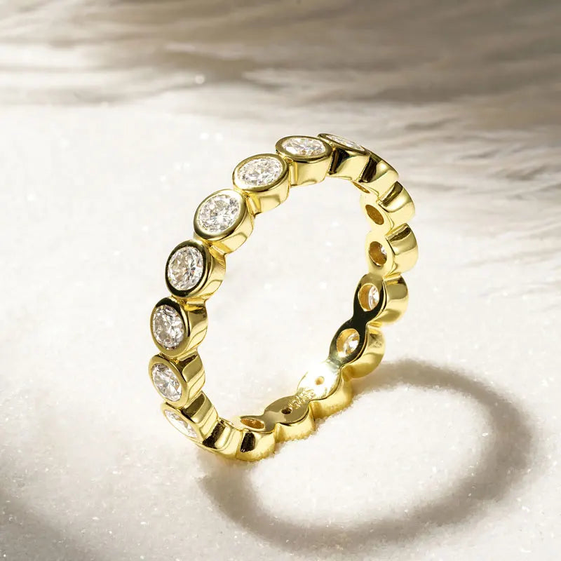 Anziw 2026 Trendy Full Eternity Ring 3mm Moissanite Bezel Bands for Women Couples Real 925 Sliver Finger Jewelry Valentine Gift