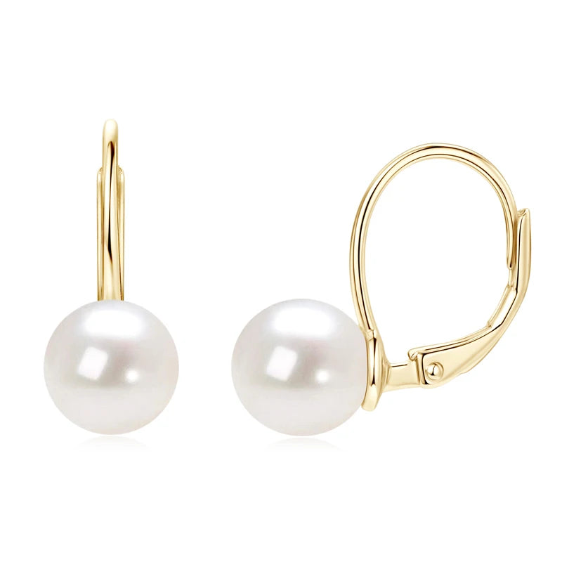 Anziw 925 Sterling Silver 8-9mm Natural Freshwater Pearl and 3mm Moissanite Hoop Drop Earrings Wedding Fine Jewelry for Women