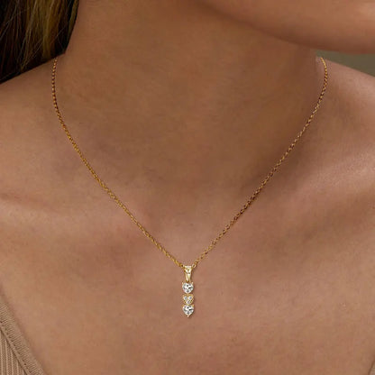Anziw Triple Hearts Moissanite Pendant Necklaces for Women 925 Silver Chain Love Heart Collar 2025 New Jewelry Chritsmas's Gift