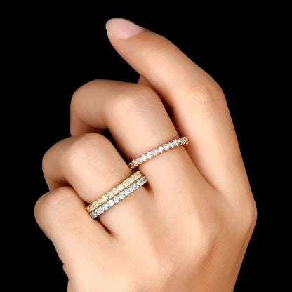 Anziw Full Eternity Bridal Ring 1.4mm Simulated Diamond Band Engagement Wedding Ring Sterling Silver 925 Jewelry for Women Men