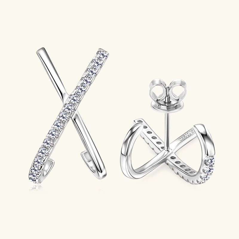 Anziw 2025 New Trend Moissanite Earrings 925 Silver Cross X Shape Stud Earrings for Women Daily Wear Fine Jewelry Gift Birthday