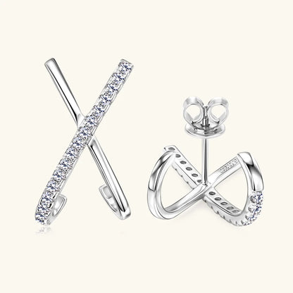 Anziw 2025 New Trend Moissanite Earrings 925 Silver Cross X Shape Stud Earrings for Women Daily Wear Fine Jewelry Gift Birthday