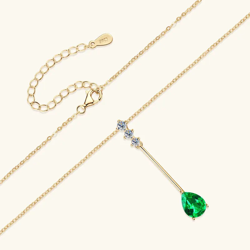 Vintage Round Oval Pear Cut Artificial Emerald Pendant Necklace 925 Silver Luxury Green Gemstone Waterdrop Bar Pendant for Women