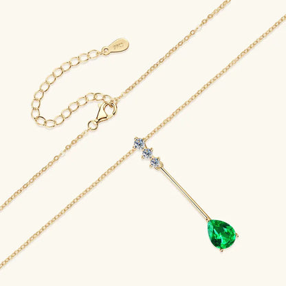Vintage Round Oval Pear Cut Artificial Emerald Pendant Necklace 925 Silver Luxury Green Gemstone Waterdrop Bar Pendant for Women
