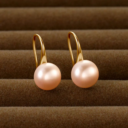 Anziw Elegant Pearl Drop Earrings 8-8.5mm Natural Freshwater Pearl Hook Earrings For Women Classic Wedding Jewel 14K Gold Fille